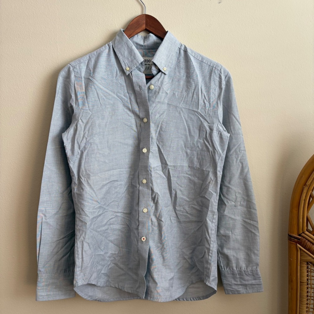 Kardo Wildfang Womens All Cotton Tailored Fit Blue Work Office Button Down Shirt